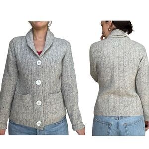 Irelandseye Gray Wool Cashmere Cardigan Sweater Irish Fisherman Size Medium Aran